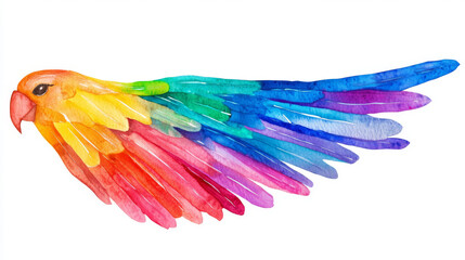 Obraz premium vibrant watercolor parrot wing showcasing spectrum of colors, symbolizing creativity and nature beauty