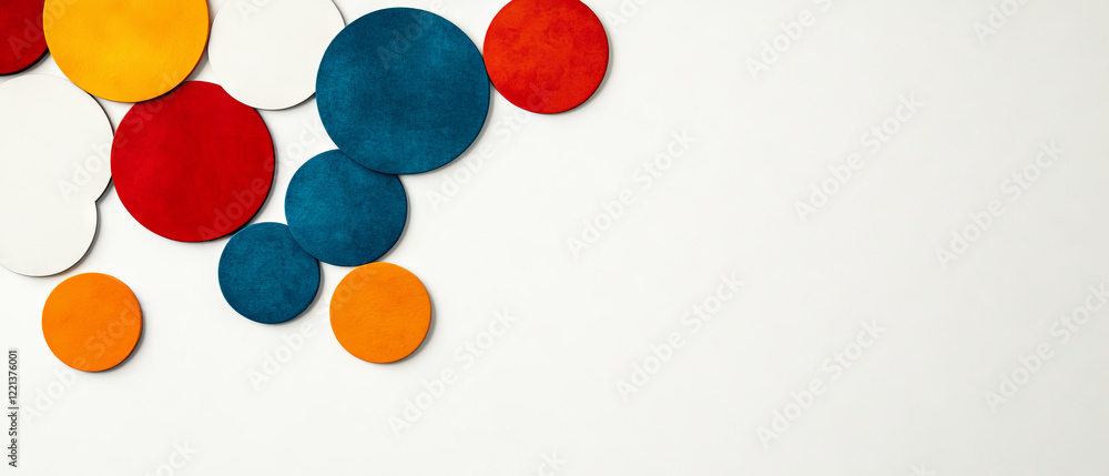 Poster colorful abstract circles arranged on minimalist background create vibrant composition