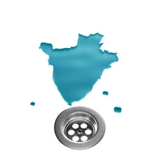 Burundi Water Map With Drainage Metal Sink Save Water And Water Wastage Concept 3D Illustration