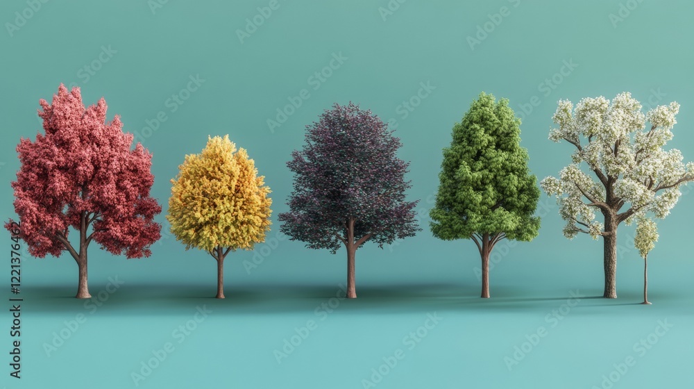 Poster set of trees in autumn landscape for nature and environment themes