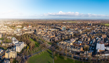 Obraz premium Aerial panoramic skyline view of the Victorian architecture of Harrogate Town centre