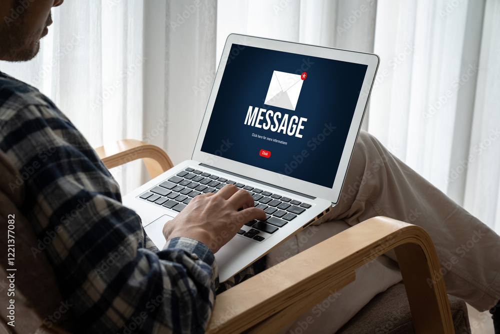 Poster email notification message showing on computer screen snugly. digital marketing message information 