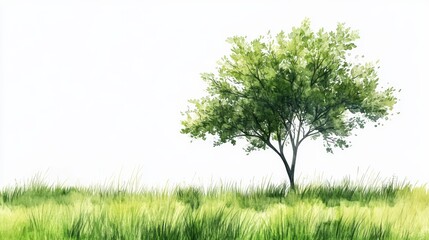 Fototapeta premium Watercolor illustration of a tree elevation for landscape concept, ideal for gardening and outdoor design projects