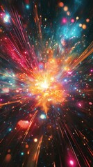 Fototapeta premium Vibrant Cosmic Explosion of Colorful Fireworks Illuminating the Night Sky with Dazzling Energy and Dramatic display of light motion and power creating a mesmerizing captivating visual experience