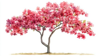 Watercolor Blooming Flower Tree Side View for Landscape and Architecture Drawing