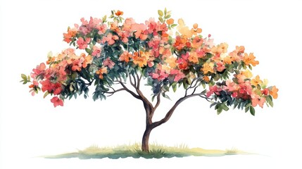 Fototapeta premium Watercolor Blooming Flower Tree Side View for Landscape and Architecture Drawing