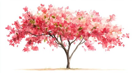 Watercolor Blooming Flower Tree Side View for Landscape and Architecture Drawing