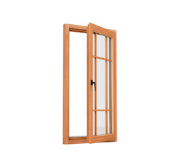 A Tall Wooden Window With Multiple Glass Panes And Black Handle For Interior Designs 3D Illustration