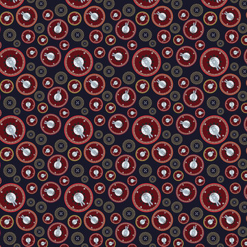 A repeating pattern of the code-breaking bombe drums and contacts, designed after the reconstruction at Bletchley Park.