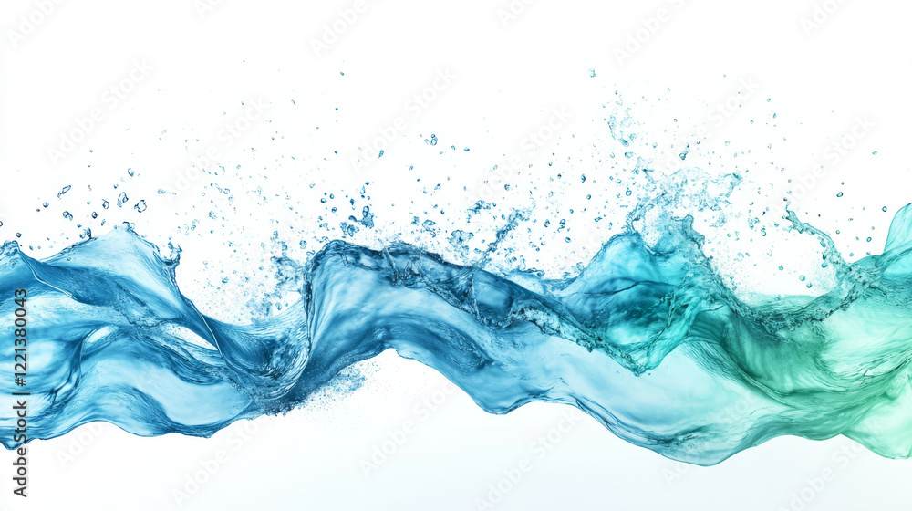 Poster fluid waves of blue and green water splash dynamically, creating mesmerizing visual effect
