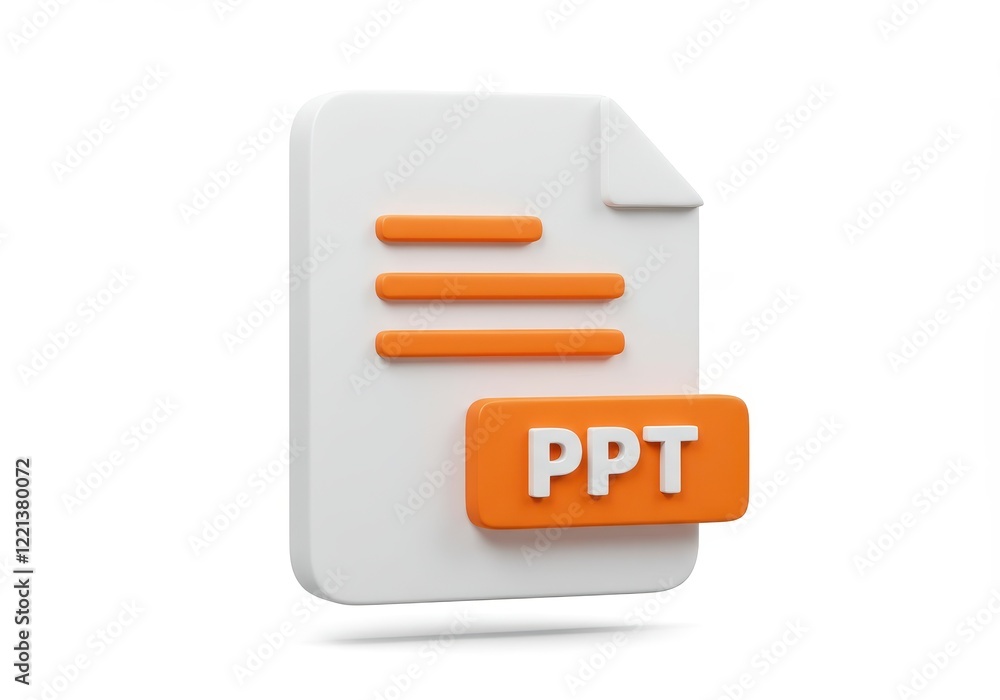 Poster a 3d illustration of a white document icon with an orange label at the bottom displaying ppt isolate