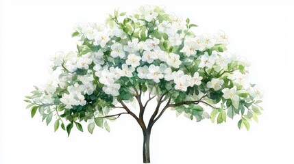 Obraz premium Watercolor Blooming Tree Top View Isolated on White Background for Landscape and Architecture Drawing