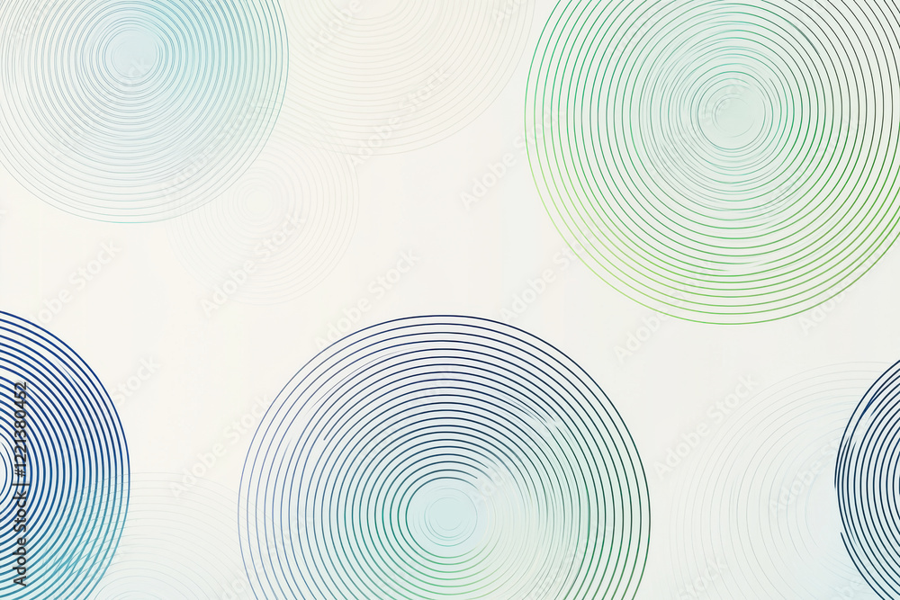 Poster modern minimalist pattern featuring overlapping line circles in muted pastel tones on a clean white 