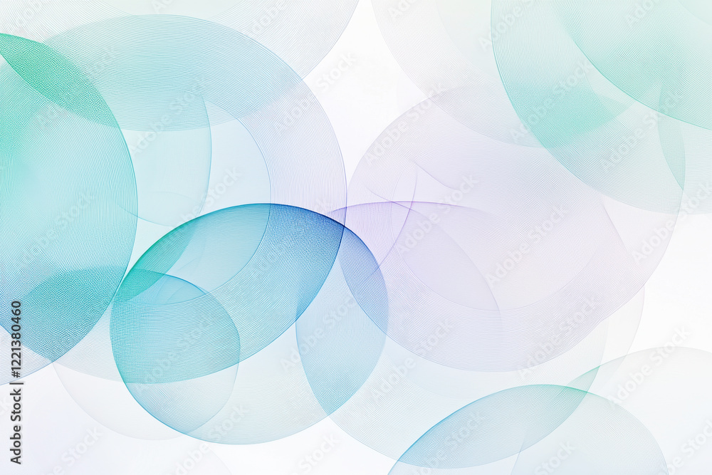 Poster modern minimalist pattern featuring thin overlapping circles in pastel tones on a white background w