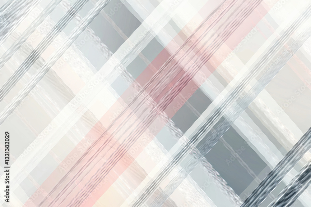 Poster modern plaid pattern featuring overlapping lines in soft pastel shades on a light gray background wi