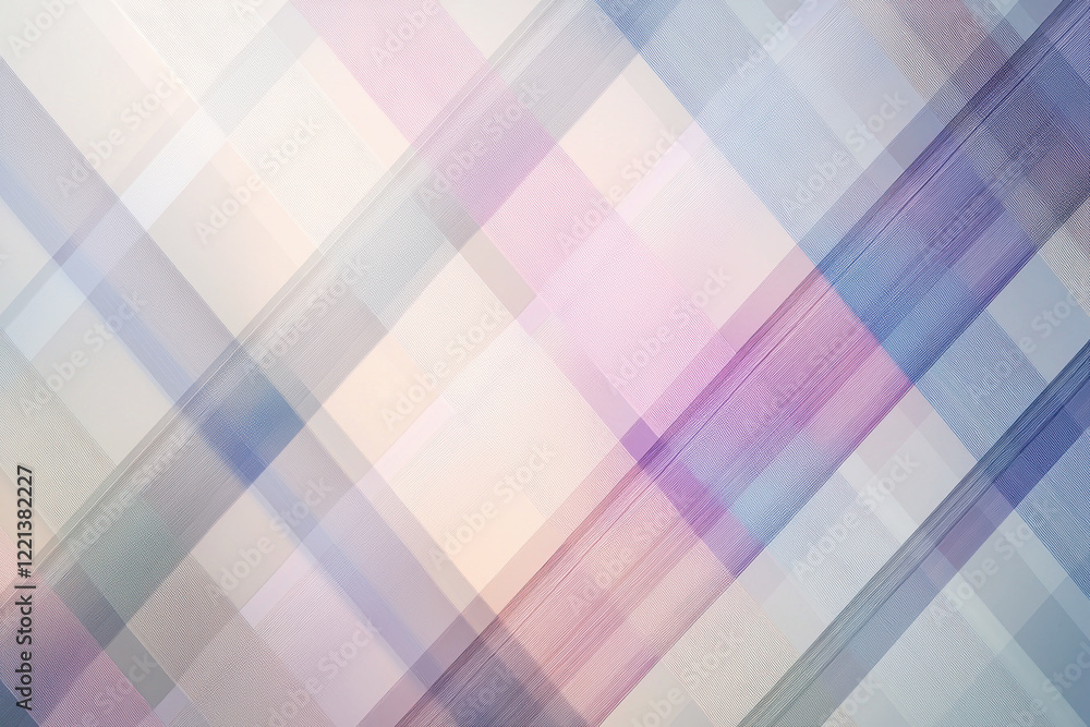 Poster modern plaid pattern with overlapping lines in pastel shades creating depth and gradient effects on 