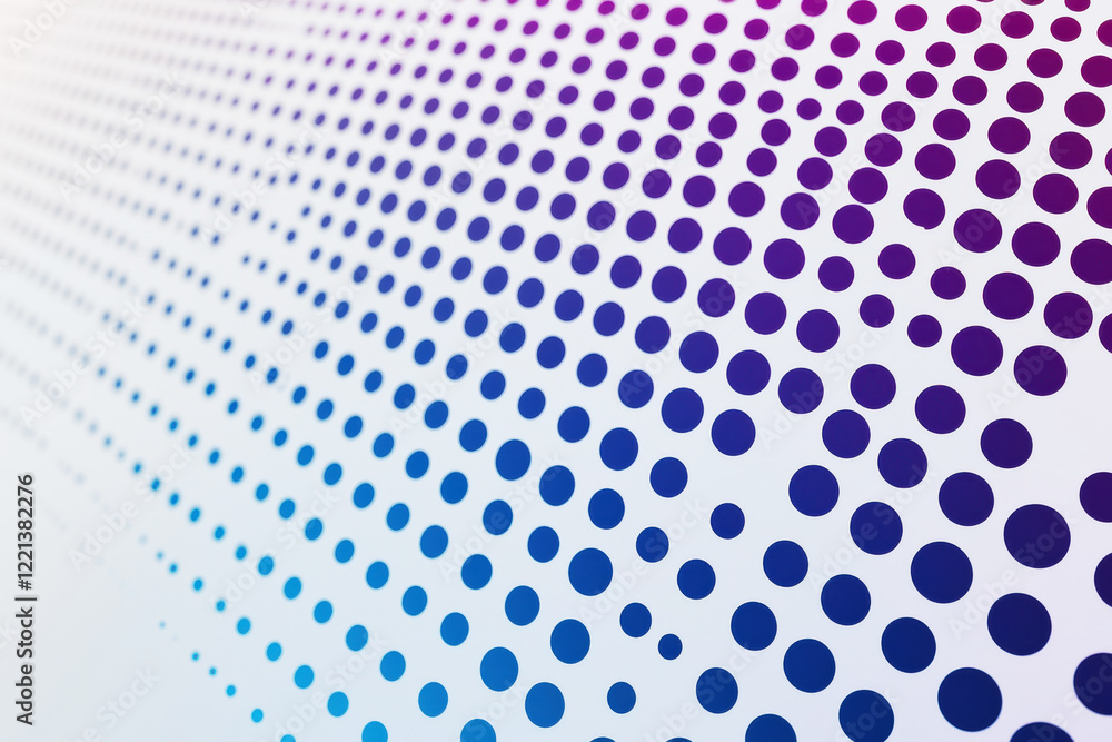 Poster modern polka dot pattern with gradient hues transitioning from blue to purple on a light gray backgr
