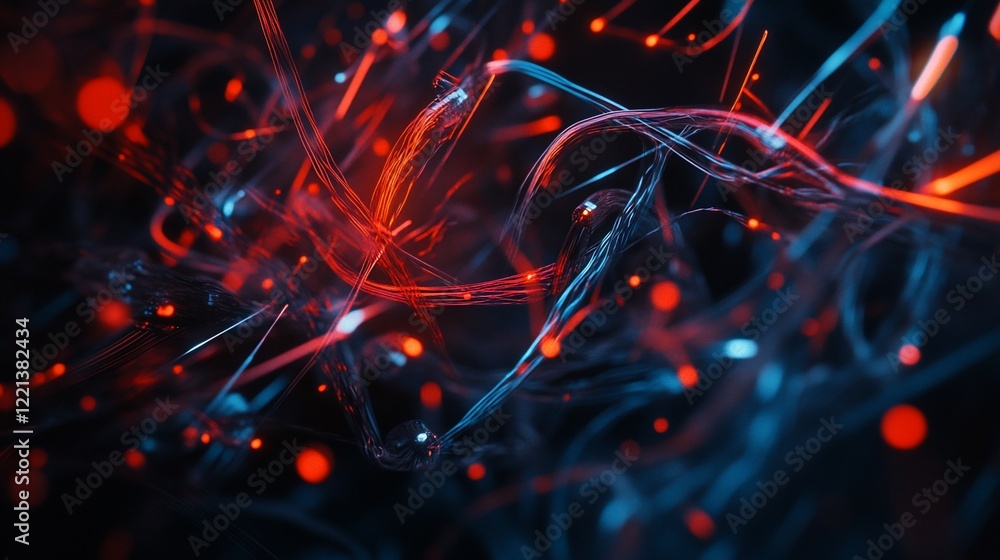Poster abstract glowing lines and bokeh lights creating a futuristic network background