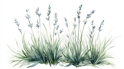 Vector Watercolor of Green Grass Side View Isolated on White Background for Landscape and Architecture Drawing Elements