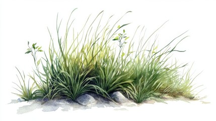 Watercolor Green Grass Side View for Landscape and Architecture Drawing