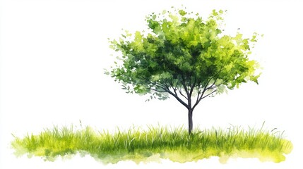 Obraz premium Watercolor Green Grass Tree Side View for Landscape and Architecture Drawing