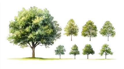 Obraz premium Vector Watercolor Green Tree Side View for Landscape and Architecture Drawing