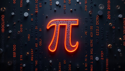 Futuristic Pi Day celebration with glowing π symbol on dark background, mathematical significance
