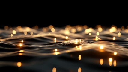 Flowing golden waves with light sparkles on dark background, perfect for luxury presentations, awards ceremonies and premium brand content, horizontal video