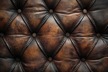 Naklejka premium Close-Up of Vintage Tufted Leather Upholstery Texture with Rich Brown Hues