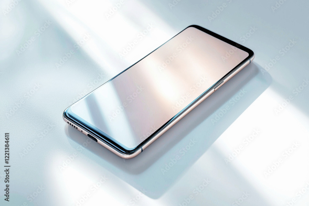 Poster modern smartphone showcasing sleek design with soft light reflections on a white background in high 