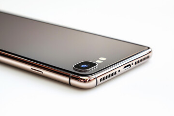 Modern smartphone side view highlighting slim profile, power button, and volume controls on a white background in high resolution