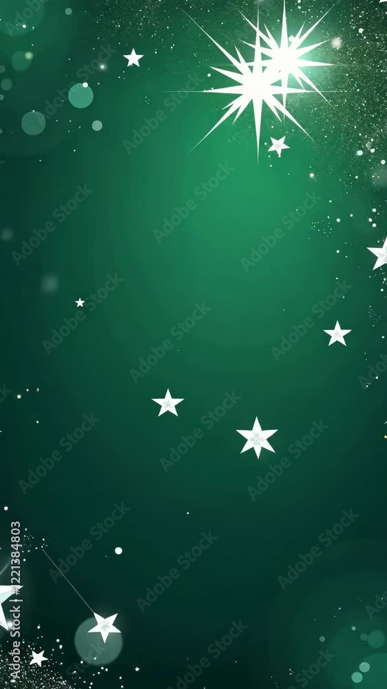 Aufkleber A green background with a large star in the center and many smaller stars surrounding it. The stars are scattered throughout the background, creating a festive and lively atmosphere