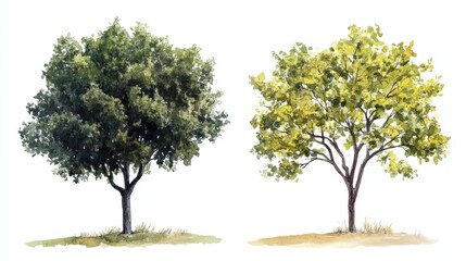 Fototapeta premium Watercolor Tree Side View Isolated on White Background for Landscape and Architecture Drawing
