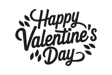 Happy Valentine's Day" is playfully scripted in a vibrant pink hue, with whimsical swirls and flourishes. The design incorporates heart shapes and a burst of confetti, creating a cheerful.