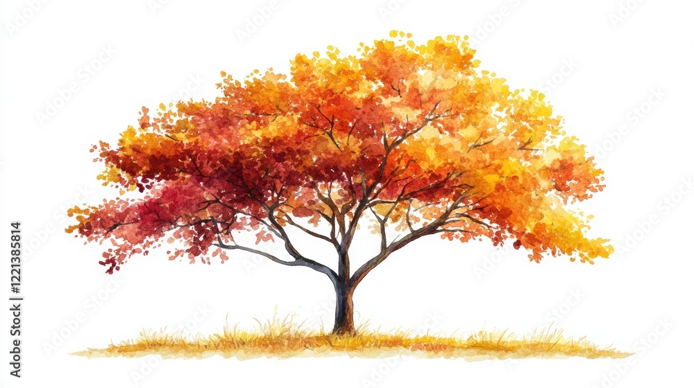 Poster watercolor tree side view isolated on white background for landscape and architecture drawing