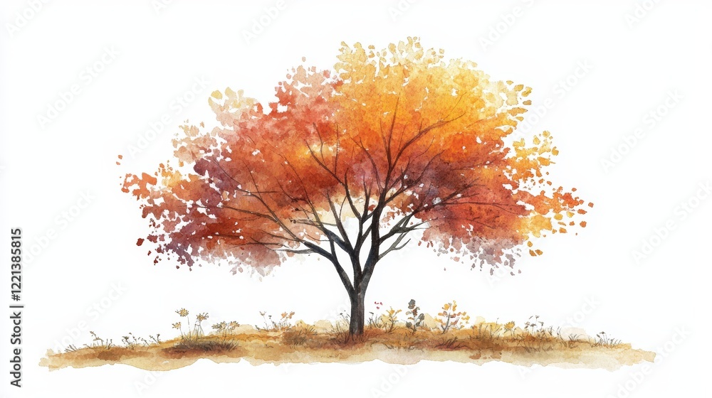 Poster watercolor tree side view isolated on white background for landscape and architecture drawing