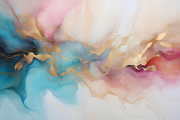 Luxury blue abstract background of marble liquid ink art painting on paper