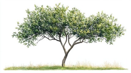 Fototapeta premium Watercolor Tree Side View Isolated on White Background for Landscape and Architecture Drawing