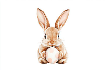 Fototapeta premium charming watercolor bunny holding decorated egg, perfect for Easter celebrations