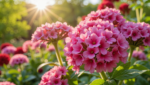 Vibrant sweet William blooms glowing in cottage garden, spring beauty