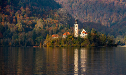 Obraz premium Assumption of mary pilgrimage church. Lake Bled island Slovenia