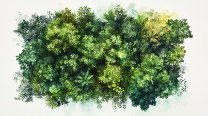 Watercolor Green Tree Plants Top View for Landscape Plan Schematic Layout Eco Environment Concept Design
