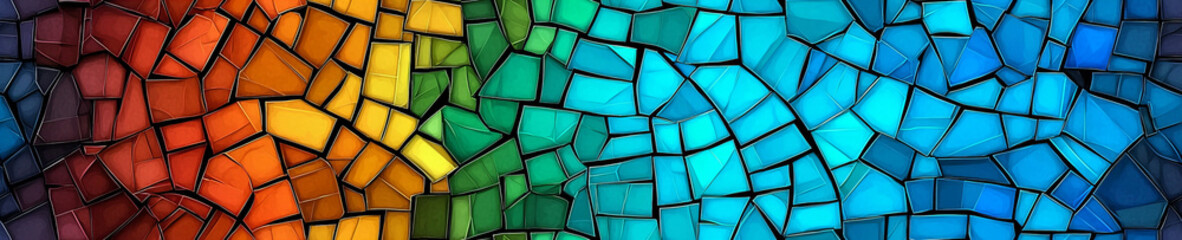 Colorful mosaic artwork showcasing vibrant shades from red to blue in a harmonious gradient design