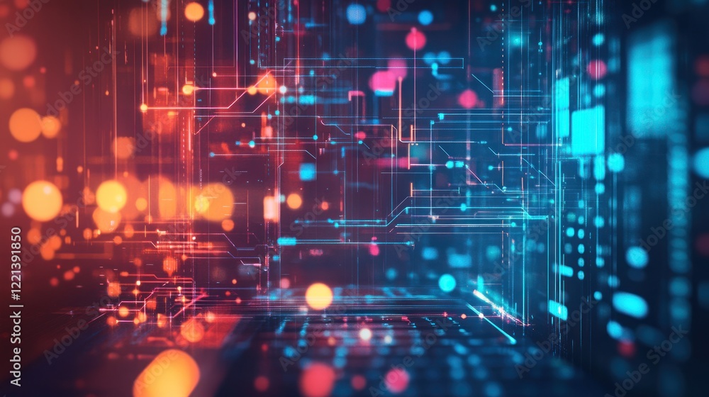 Poster abstract digital network: cyberspace, technological innovation, data flow visualization