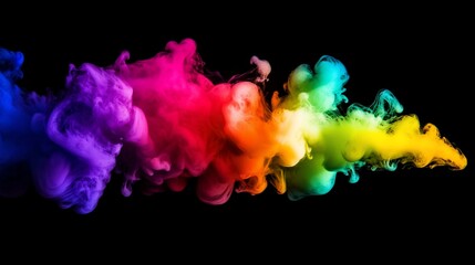 Colorful smoke explosion on black background with vibrant colors like rainbow effect