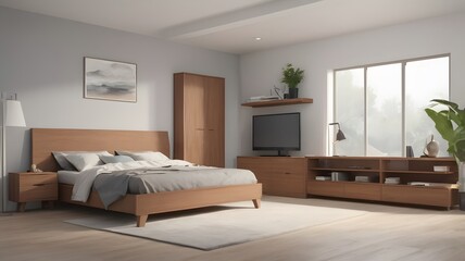 Large open concept living room with multiple expansive windows with view to garden landscaping comfortable furniture tv recliner electric fireplace hardwood floor white interior houseplant area rug