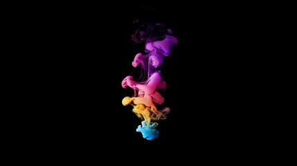 Colorful ink cloud ascending in a dark space, vibrant hues create a captivating visual display