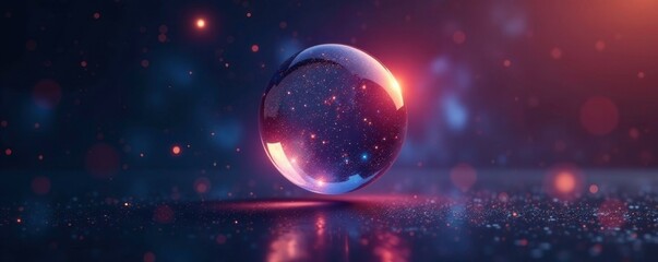 Glistening sphere suspended in air amidst stars, radiant, glow, futuristic
