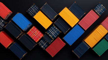 Obraz premium Shipping Containers in Abstract: A vibrant and captivating abstract pattern formed by shipping containers in various colors, arranged against a dark backdrop.