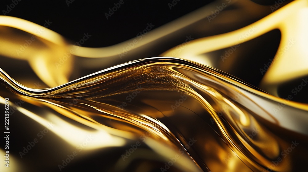 Leinwandbilder abstract dark background with smooth shiny gold wave flowing elegantly creating dynamic lines